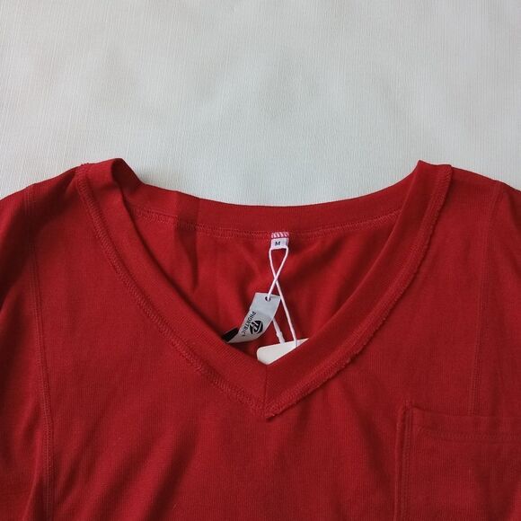 Amazon Brand Phortric Red Casual VNeck Pleated Bishop Long Sleeve Shirt Medium - Picture 8 of 12